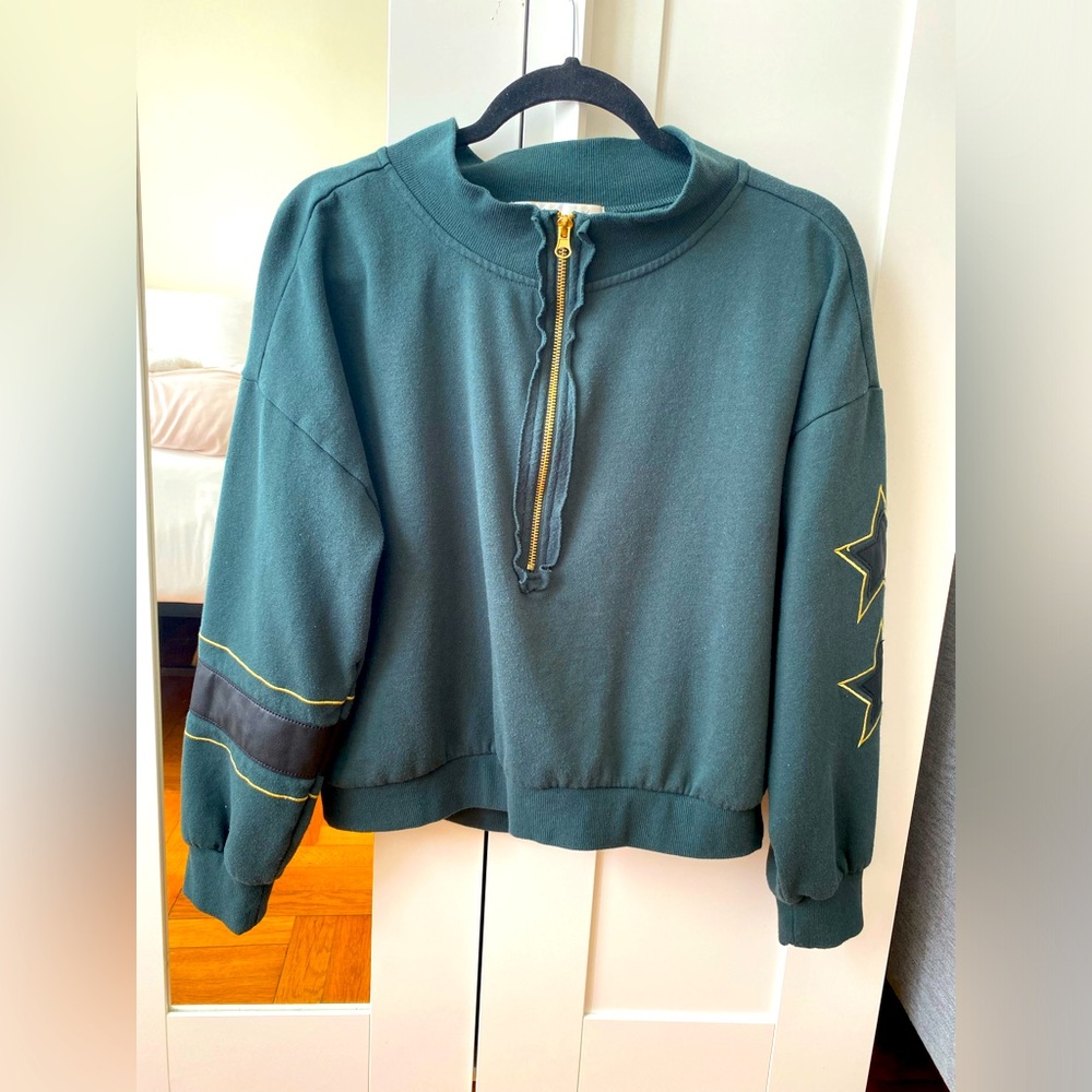 VINTAGE HAVANA Green & Black Surfwash Quarter Zip w/ Faux Leather Applique